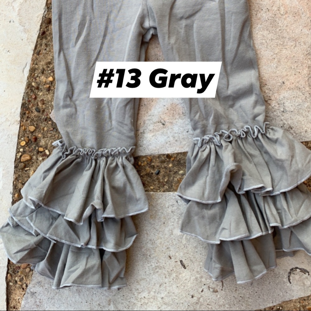 #13 Lt Gray Girls Triple Ruffle Bell Pants